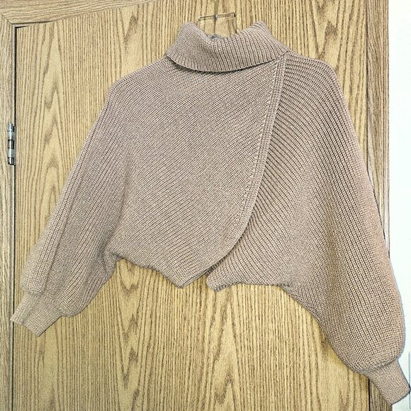 Cider High Neck Solid Knitted Long Sleeve Crop Sweater in Khaki SZ LG - Picture 4 of 4